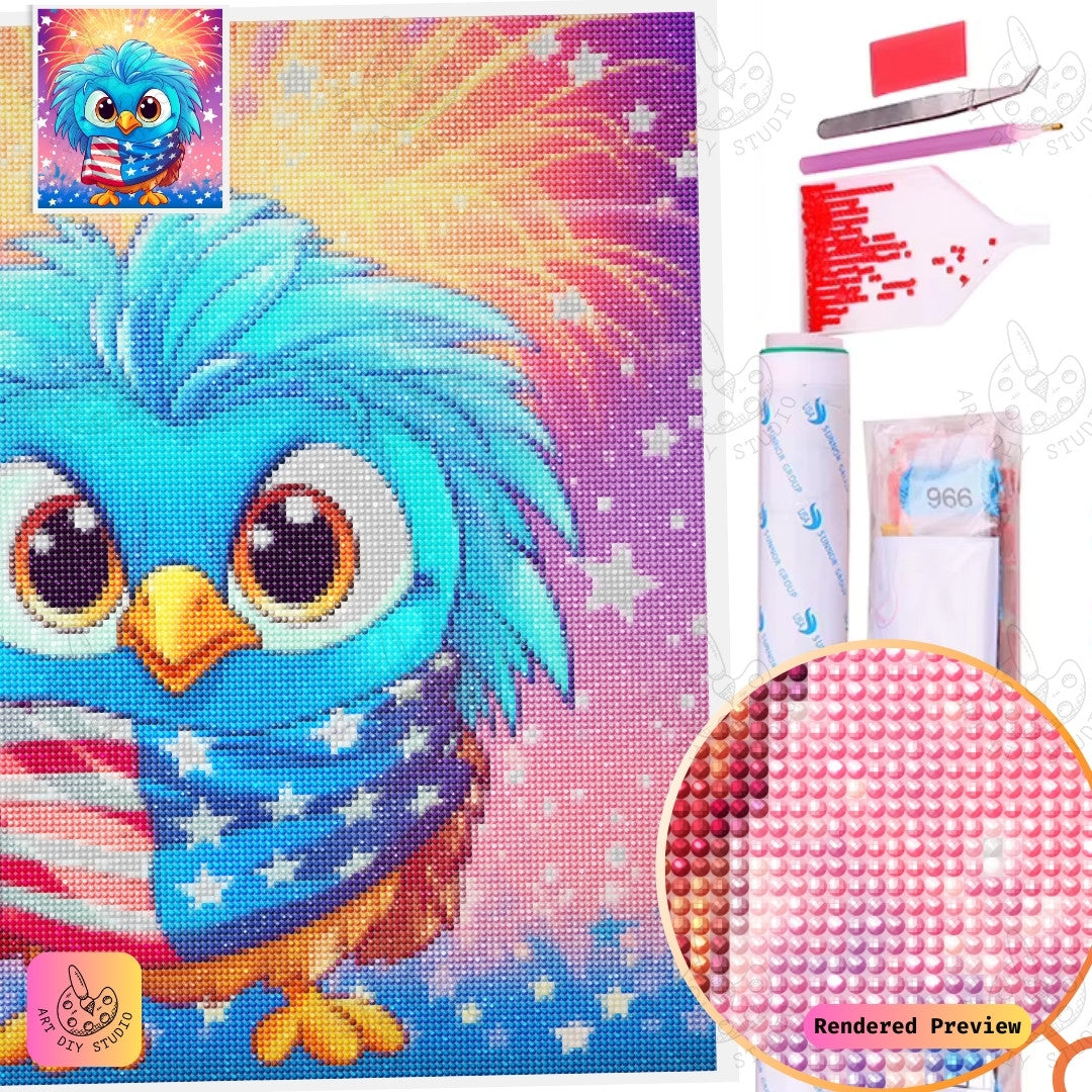 Artdiystudio Adorable Patriotic Owl Diy Diamond Painting Kit Celebrate With Cuteness And Charm 2