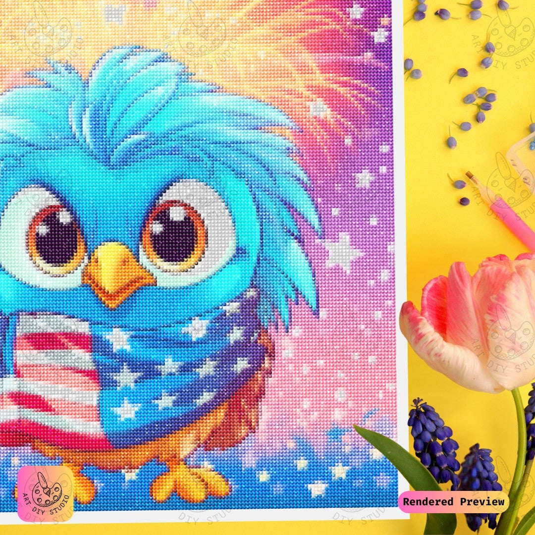 Artdiystudio Adorable Patriotic Owl Diy Diamond Painting Kit Celebrate With Cuteness And Charm 4