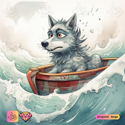 Artdiystudio Adrift Wolf Escapade Diy Diamond Painting Kit A Whimsical Ocean Journey
