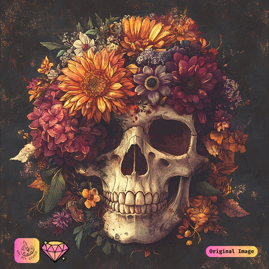 Artdiystudio Autumn Bloom Skull Diy Diamond Painting Kit Natures Poetry In Art