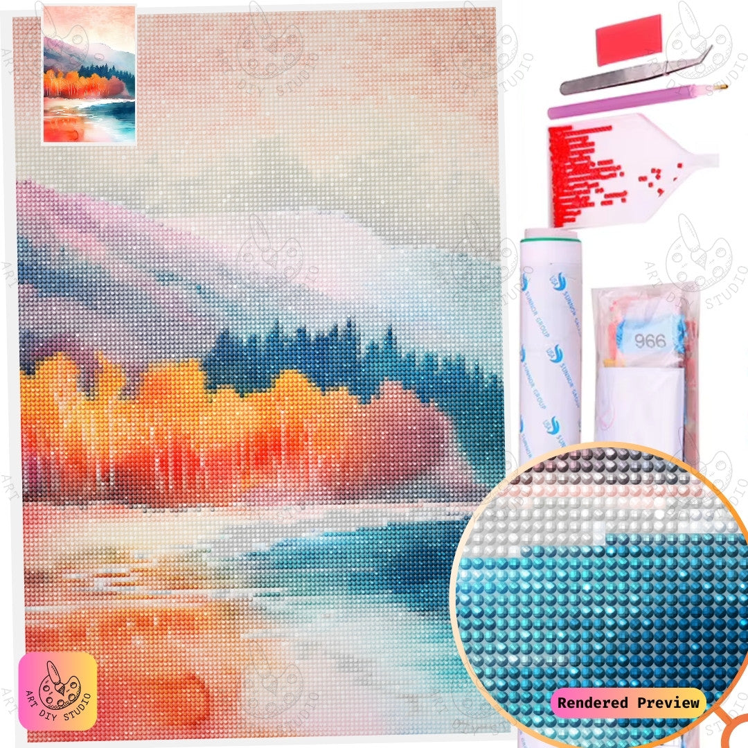Artdiystudio Autumn Reflections Serenity Diy Diamond Painting Kit A Peaceful Fall Escape 5