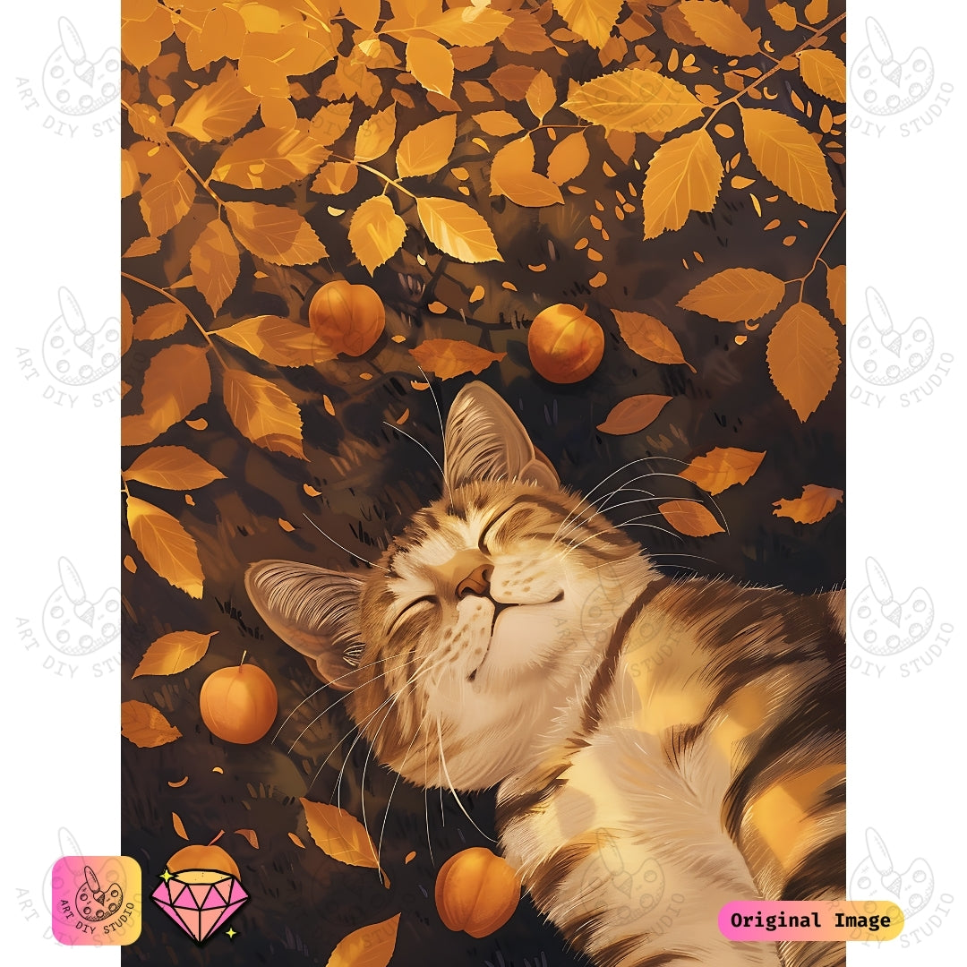 Artdiystudio Autumn Whiskers Diy Diamond Painting Kit A Relaxed Cat In Fall