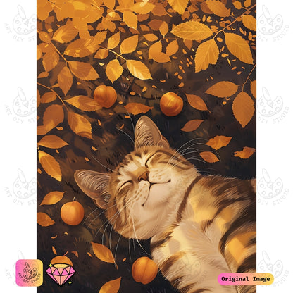 Artdiystudio Autumn Whiskers Diy Diamond Painting Kit A Relaxed Cat In Fall