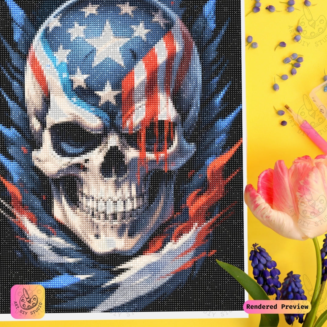 Artdiystudio Blazing Freedom Skull Diy Diamond Painting Kit A Bold Emblem Of Patriotism And Power 3