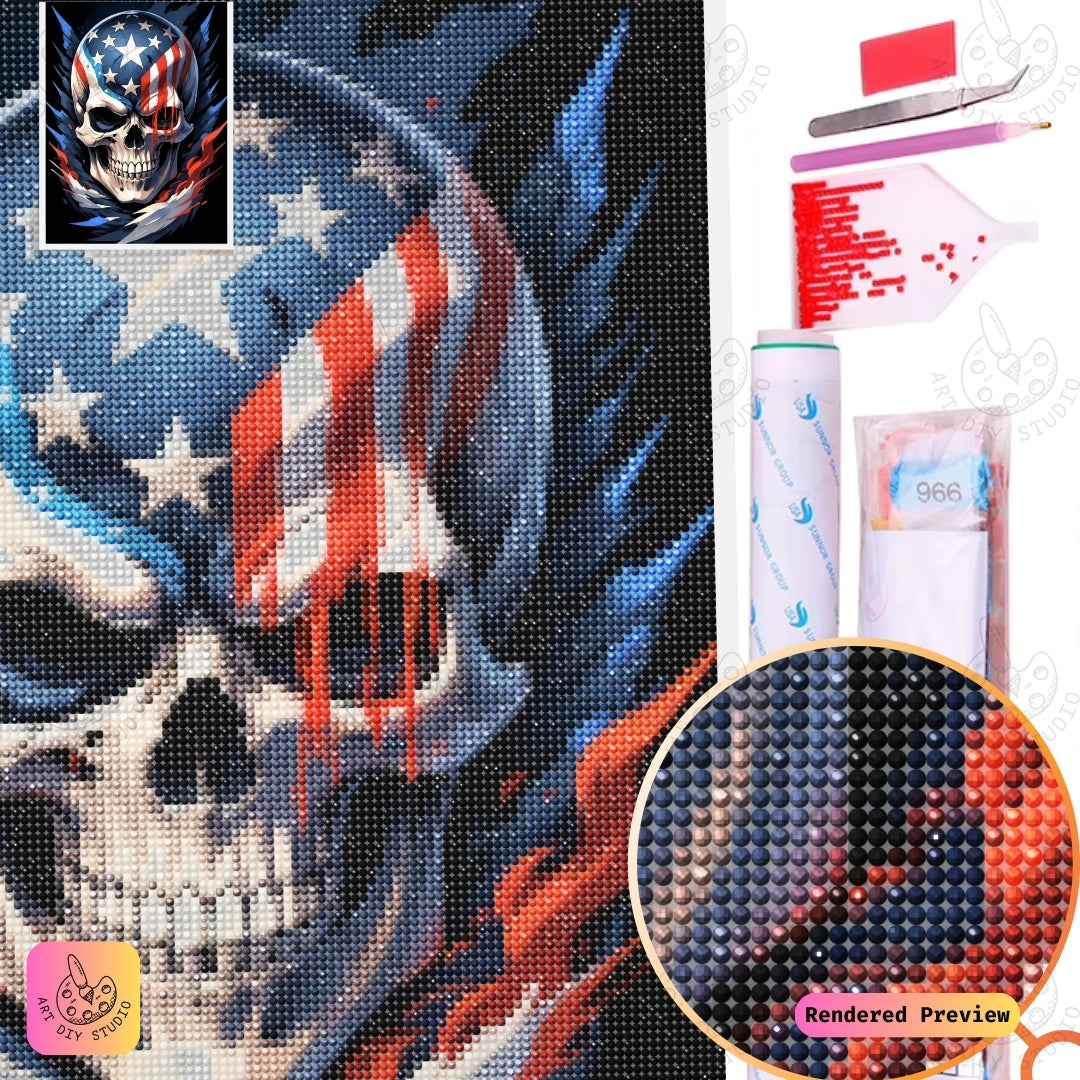 Artdiystudio Blazing Freedom Skull Diy Diamond Painting Kit A Bold Emblem Of Patriotism And Power 5