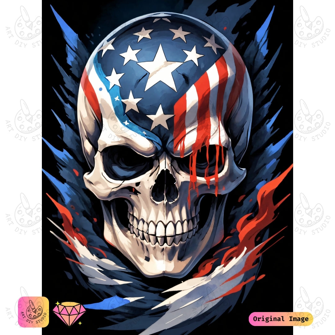 Artdiystudio Blazing Freedom Skull Diy Diamond Painting Kit A Bold Emblem Of Patriotism And Power
