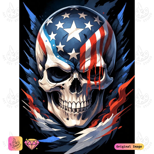 Artdiystudio Blazing Freedom Skull Diy Diamond Painting Kit A Bold Emblem Of Patriotism And Power