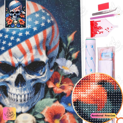 Artdiystudio Blooming Patriot Skull Diy Diamond Painting Kit A Vibrant Tribute To Freedom And Beauty 5