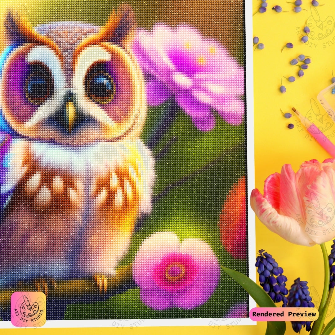 Artdiystudio Blossom Owl Charm Diy Diamond Painting Kit A Burst Of Color And Whimsy 3