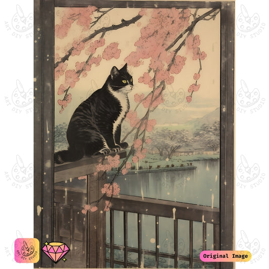 Artdiystudio Blossoms And Whiskers Diy Diamond Painting Kit A Tranquil Cat In Bloom