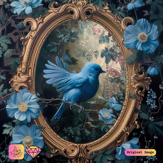 Artdiystudio Bluebird In Gilded Frame Diy Diamond Painting Kit A Masterpiece Of Vintage Elegance 6