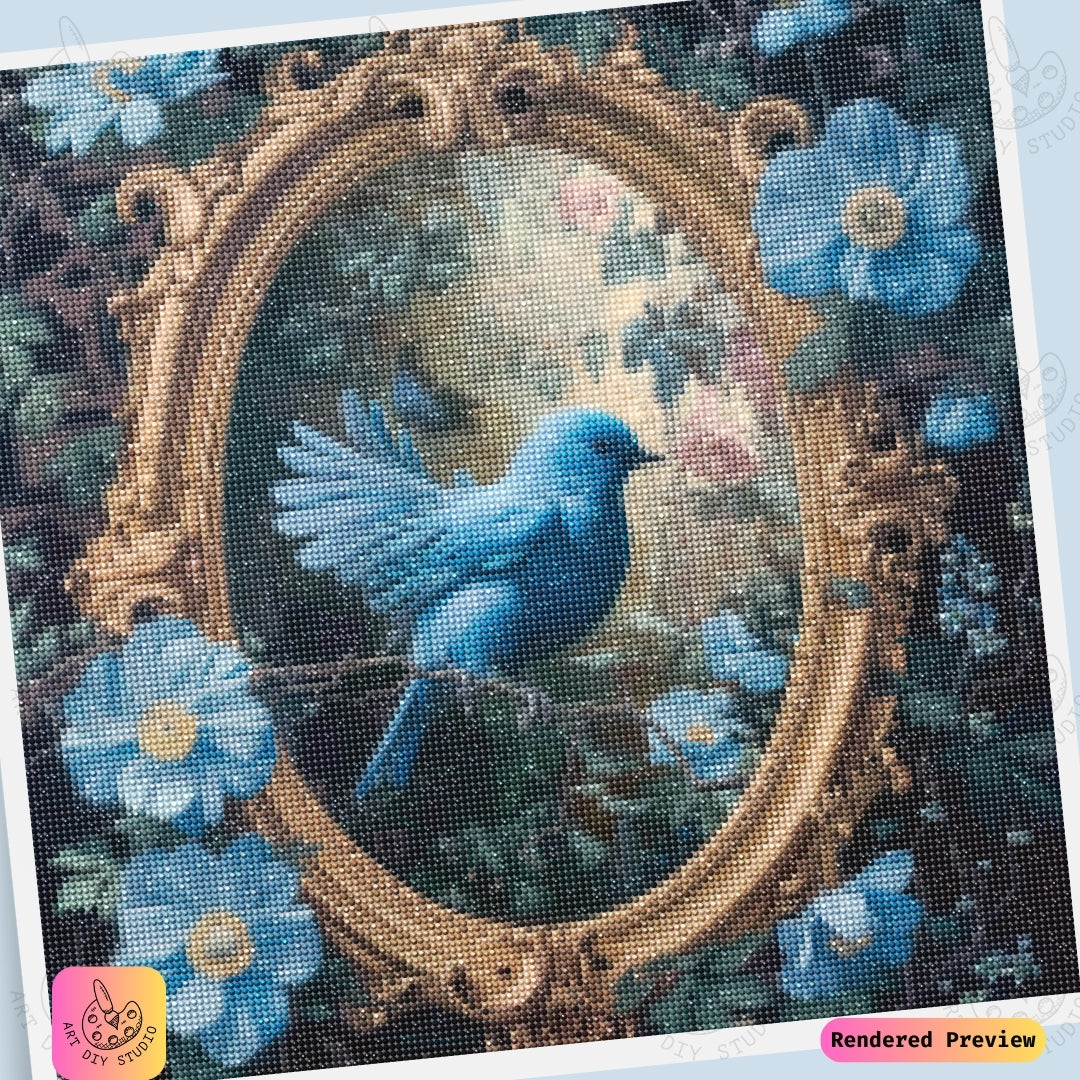 Artdiystudio Bluebird In Gilded Frame Diy Diamond Painting Kit A Masterpiece Of Vintage Elegance