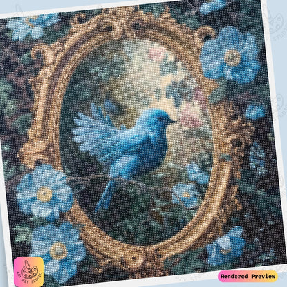 Artdiystudio Bluebird In Gilded Frame Diy Diamond Painting Kit A Masterpiece Of Vintage Elegance