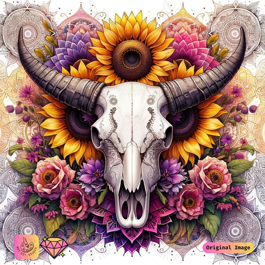 Artdiystudio Boho Bloom Skull Diy Diamond Painting Kit A Rustic Harmony Of Nature And Artistry