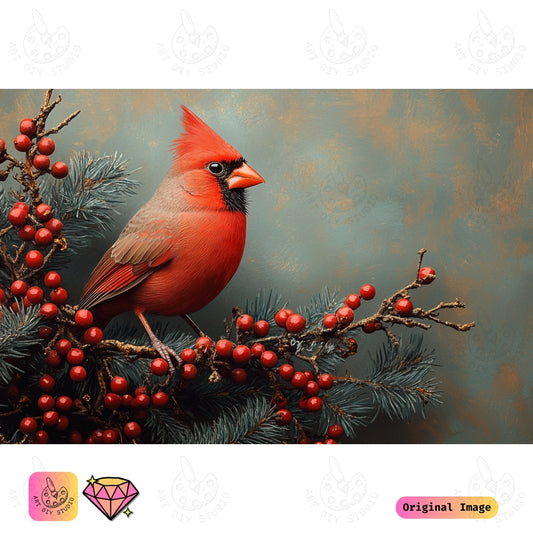 Artdiystudio Cardinal And Winter Berries Diy Diamond Painting Kit A Festive Burst Of Color 6