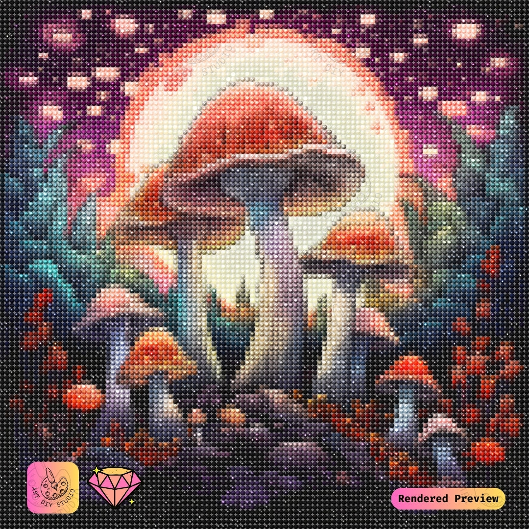 Artdiystudio Celestial Mushroom Majesty Diy Diamond Painting Kit A Mystical Glow In The Forest 2