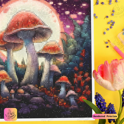 Artdiystudio Celestial Mushroom Majesty Diy Diamond Painting Kit A Mystical Glow In The Forest 3