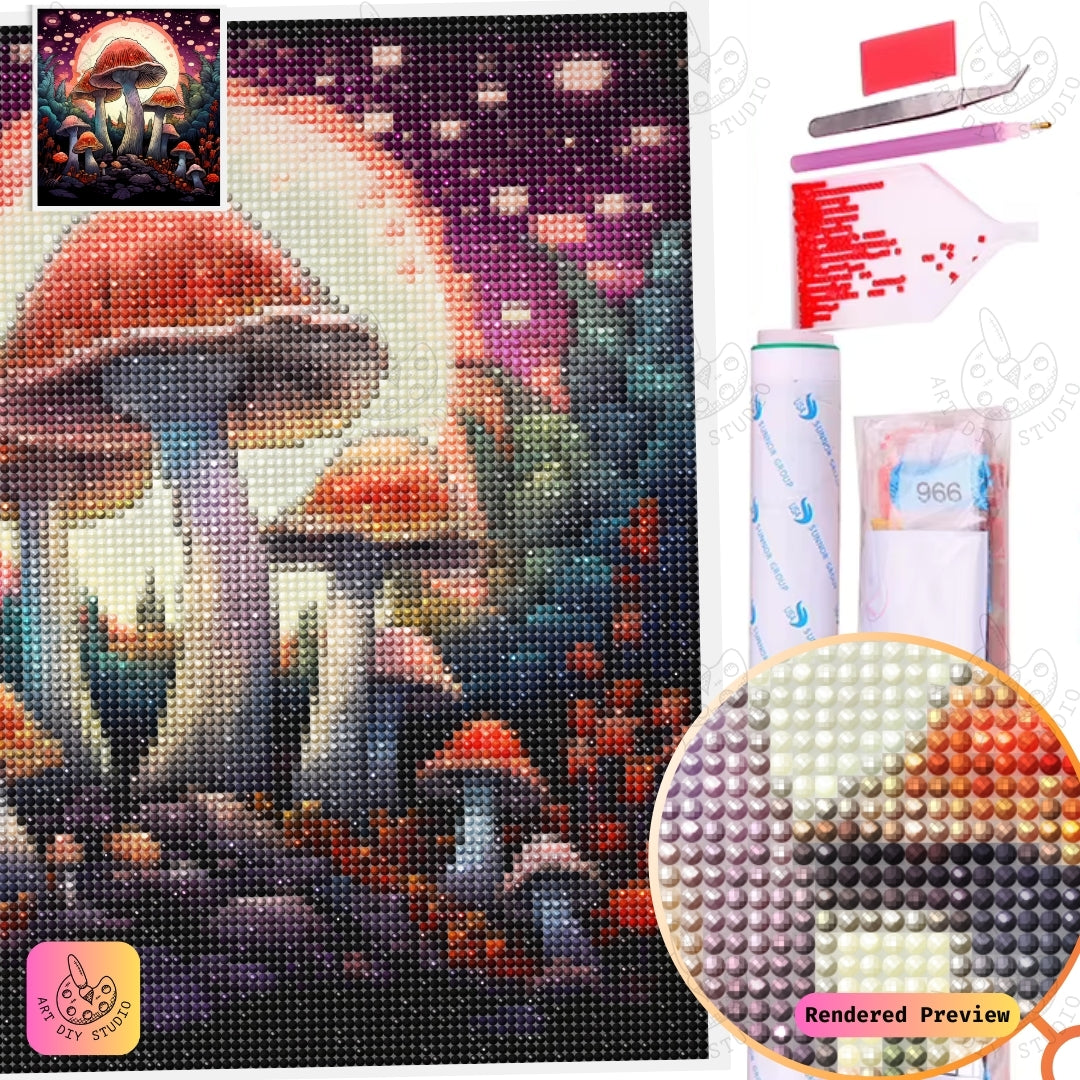 Artdiystudio Celestial Mushroom Majesty Diy Diamond Painting Kit A Mystical Glow In The Forest 5