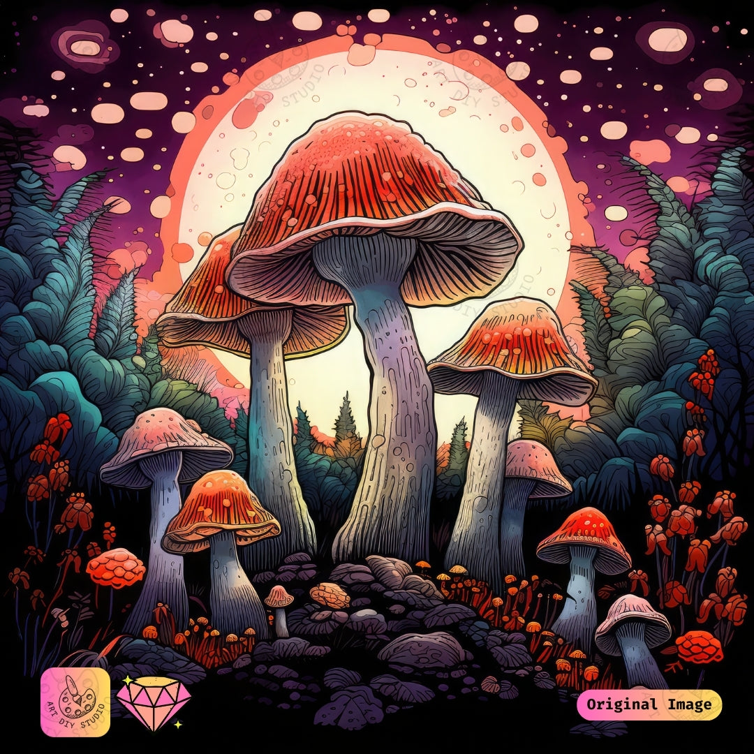 Artdiystudio Celestial Mushroom Majesty Diy Diamond Painting Kit A Mystical Glow In The Forest
