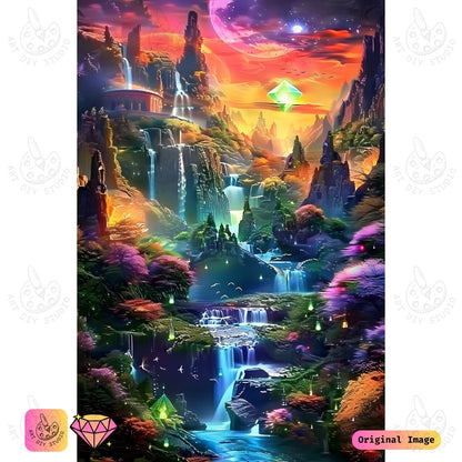 Artdiystudio Celestial Waterfall Realm Diy Diamond Painting Kit A Mystical Fantasy Journey