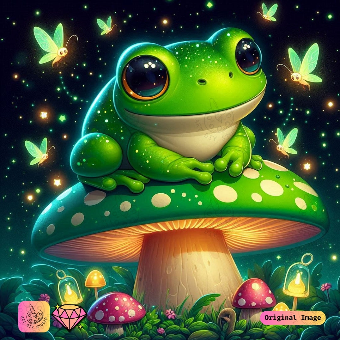 Artdiystudio Cheerful Frog Haven Diy Diamond Painting Kit A Whimsical Glow In Nature