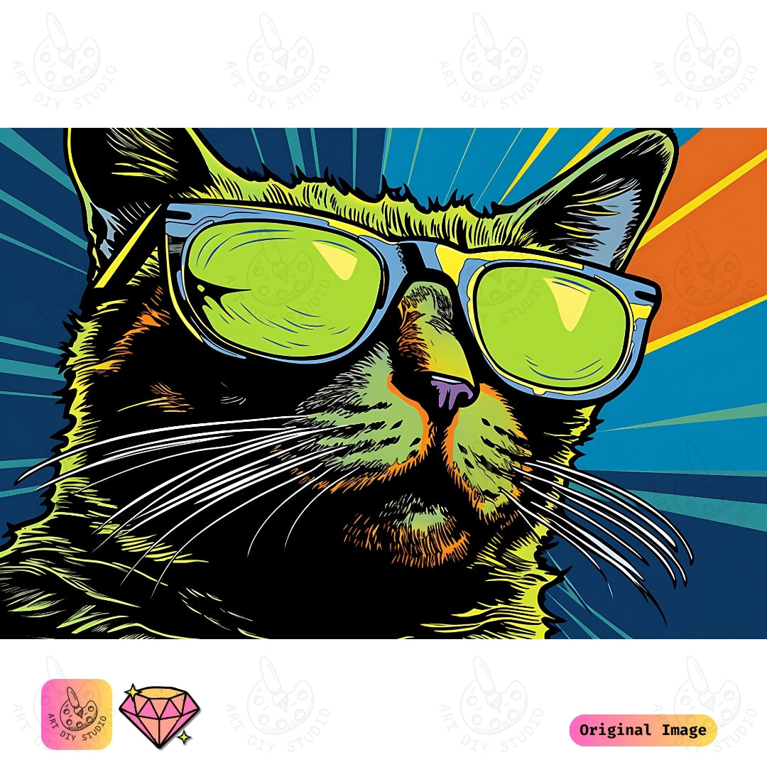 Artdiystudio Cool Cat Vibes Diy Diamond Painting Kit A Groovy Feline Masterpiece