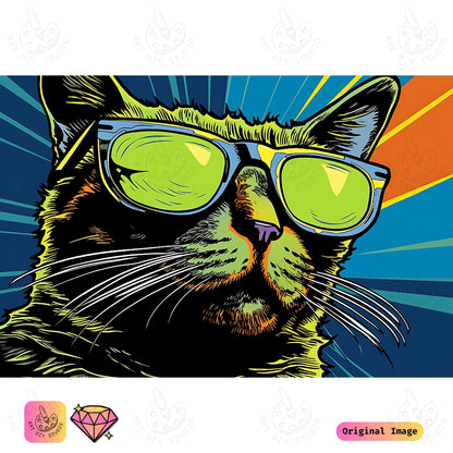 Artdiystudio Cool Cat Vibes Diy Diamond Painting Kit A Groovy Feline Masterpiece