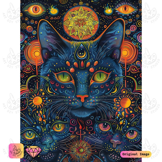 Artdiystudio Cosmic Paws Diy Diamond Painting Kit A Mystical Cat In The Stars
