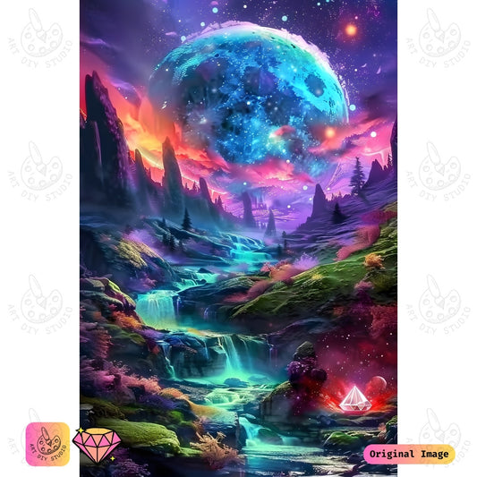 Artdiystudio Cosmic Waterfall Dreamscape Diy Diamond Painting Kit A Mystical Journey Into The Stars