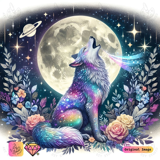 Artdiystudio Cosmic Wolf Serenade Diy Diamond Painting Kit A Starlit Masterpiece