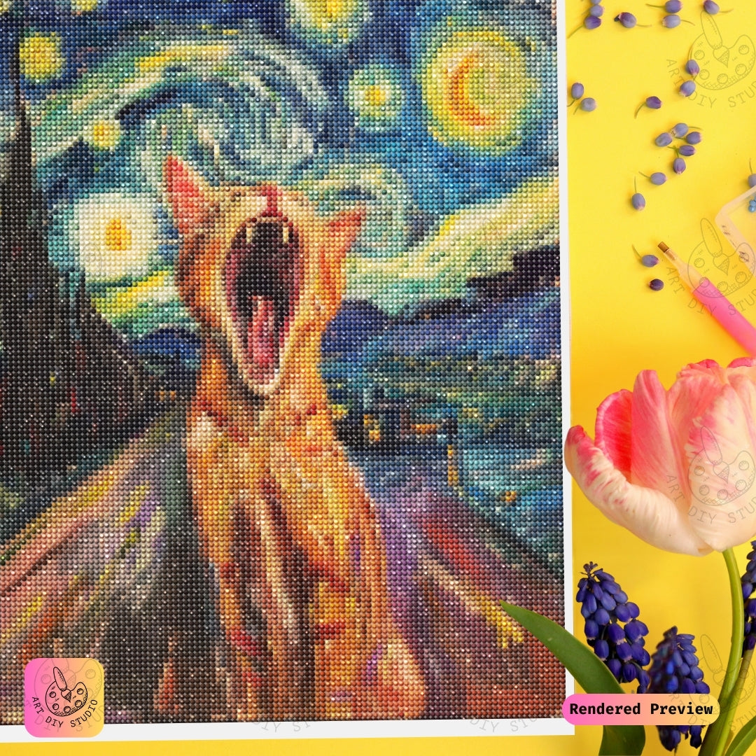 Artdiystudio Cosmic Yowl Diy Diamond Painting Kit A Yowling Cat In The Starry Night 3