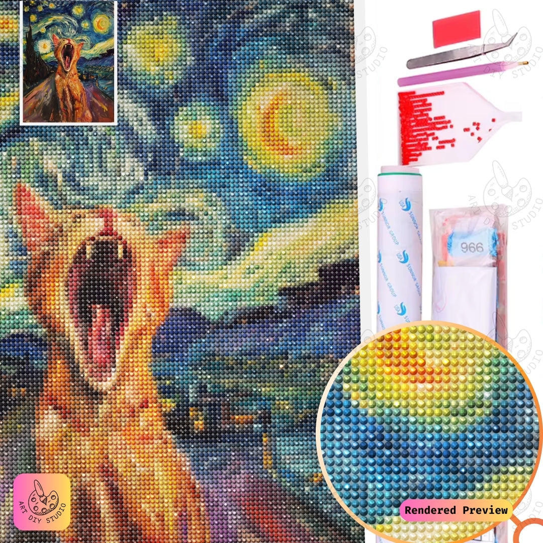 Artdiystudio Cosmic Yowl Diy Diamond Painting Kit A Yowling Cat In The Starry Night 5