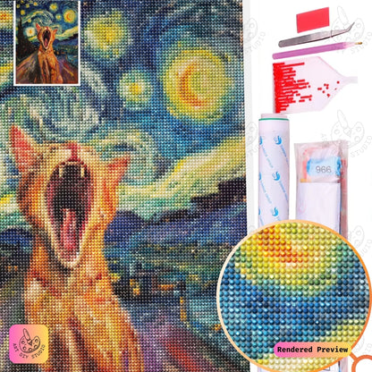 Artdiystudio Cosmic Yowl Diy Diamond Painting Kit A Yowling Cat In The Starry Night 5