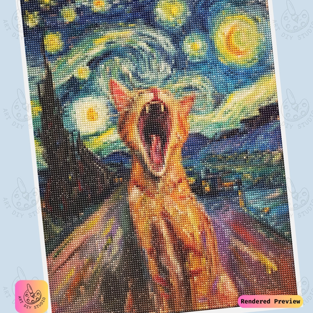 Artdiystudio Cosmic Yowl Diy Diamond Painting Kit A Yowling Cat In The Starry Night 6