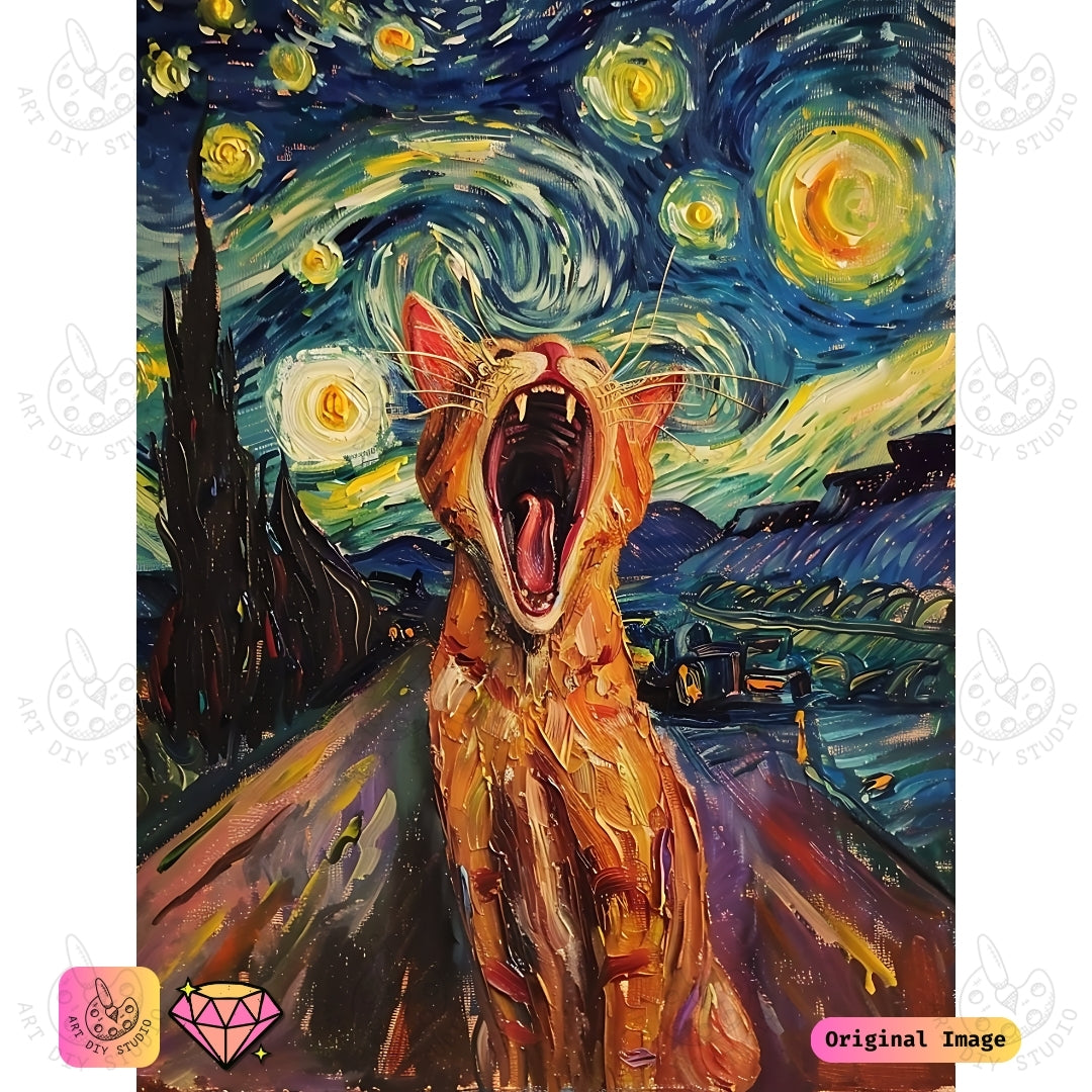 Artdiystudio Cosmic Yowl Diy Diamond Painting Kit A Yowling Cat In The Starry Night