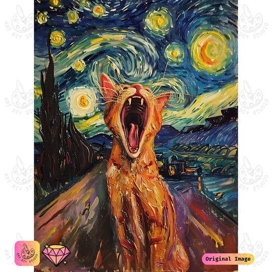Artdiystudio Cosmic Yowl Diy Diamond Painting Kit A Yowling Cat In The Starry Night