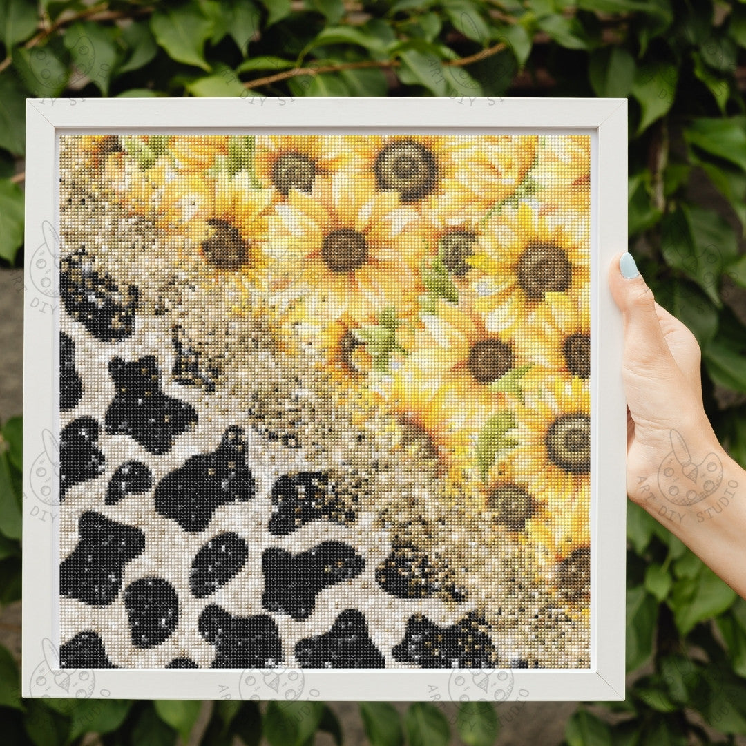 Artdiystudio Cow Print Sunflower Sparkle Diy Diamond Painting Kit Bold Fun And Glamorous 2