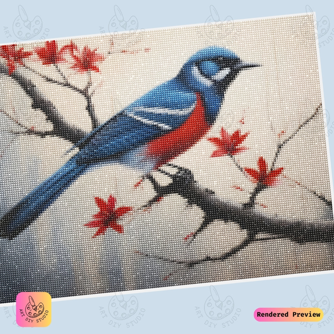 Artdiystudio Crimson Winged Majesty Diy Diamond Painting Kit A Majestic Bird In Full Color