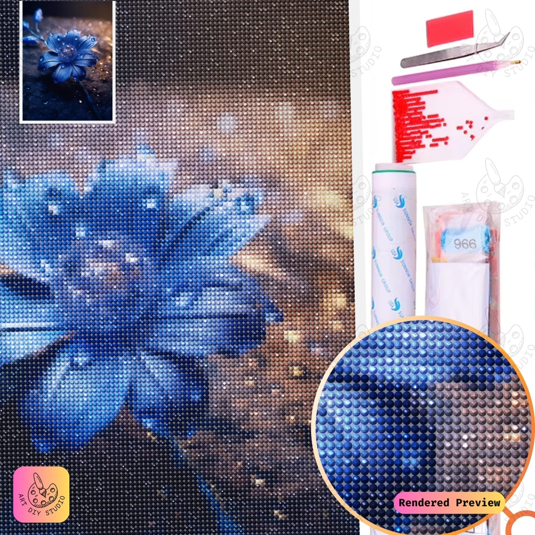 Artdiystudio Crystalline Blue Bloom Diy Diamond Painting Kit A Captivating Floral Masterpiece 5