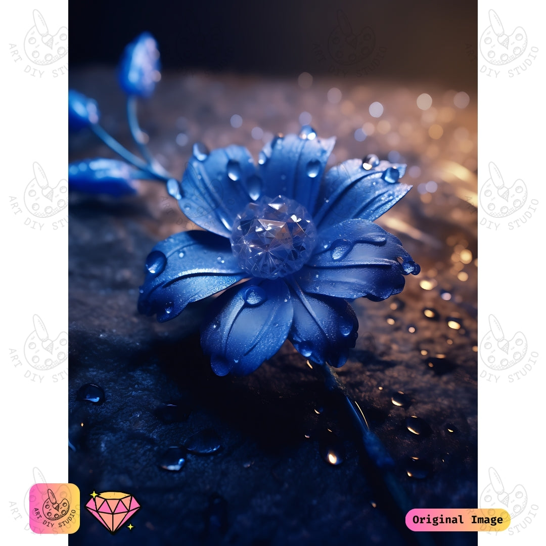 Artdiystudio Crystalline Blue Bloom Diy Diamond Painting Kit A Captivating Floral Masterpiece