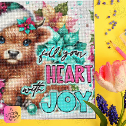 DIY Baby Cow Christmas Diamond Painting Kit Product Image Artdiystudio.com