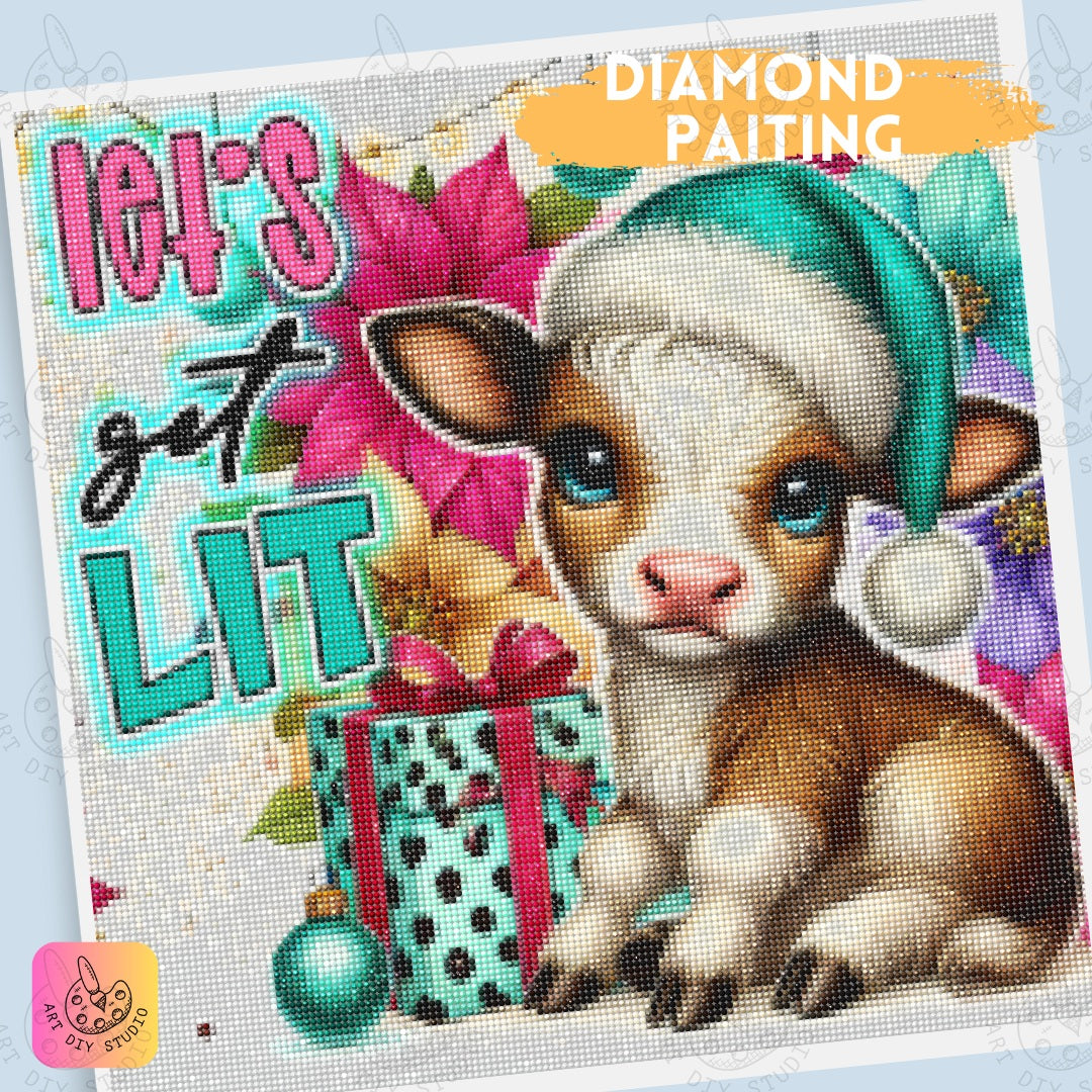 DIY Festive Cow Diamond Painting Kit Product Image Artdiystudio.com