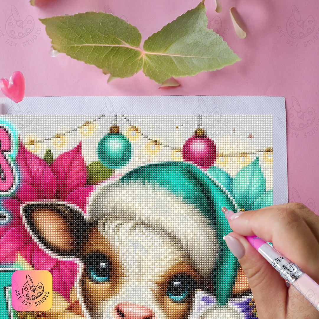 DIY Festive Cow Diamond Painting Kit Product Image Artdiystudio.com