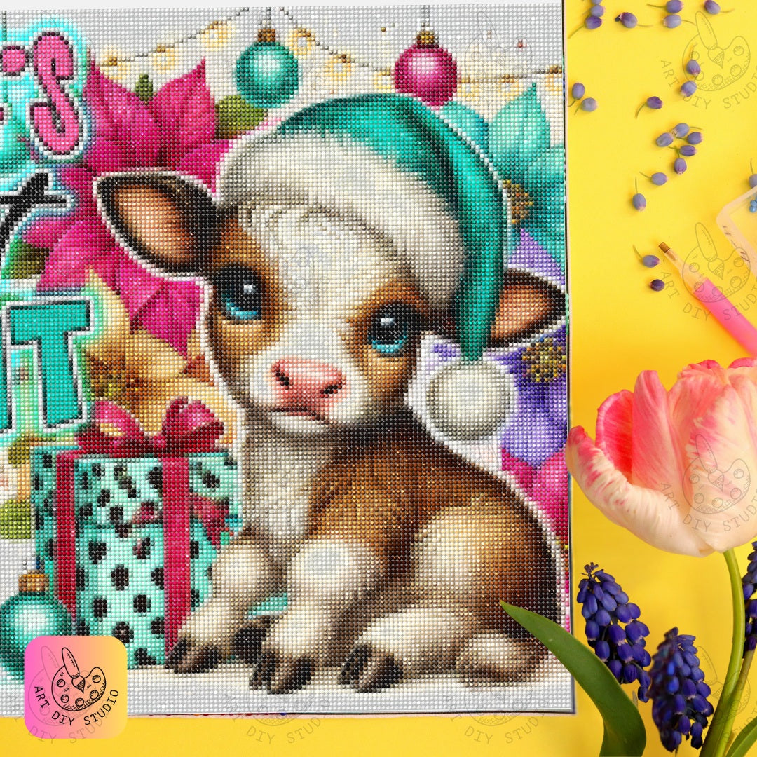 DIY Festive Cow Diamond Painting Kit Product Image Artdiystudio.com