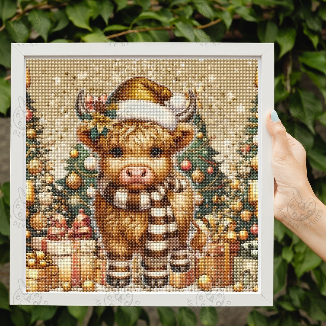 DIY Highland Cow Christmas Diamond Painting Kit Product Image Artdiystudio.com