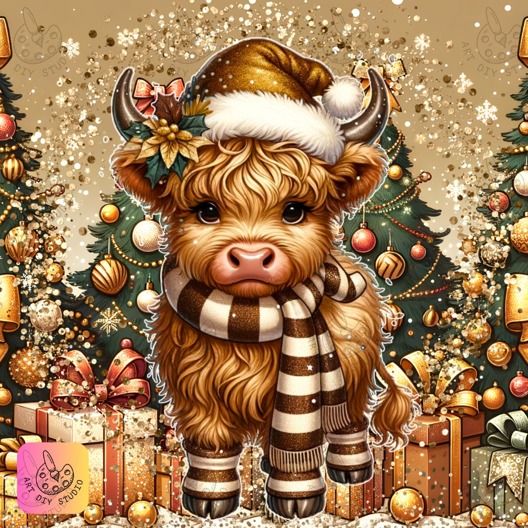 DIY Highland Cow Christmas Diamond Painting Kit Product Image Artdiystudio.com