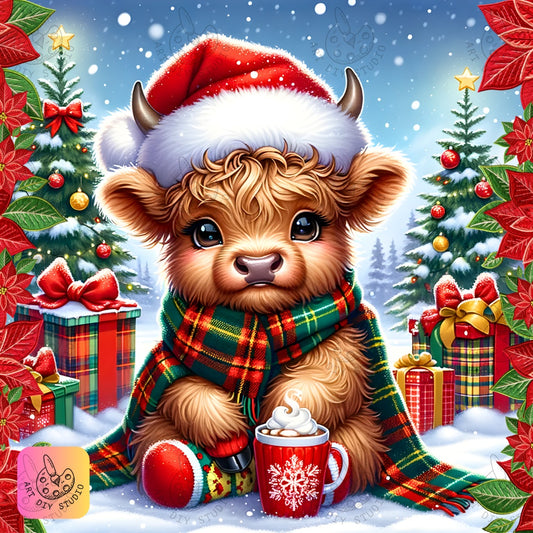 DIY Highland Cow Christmas Diamond Painting Kit Product Image Artdiystudio.com