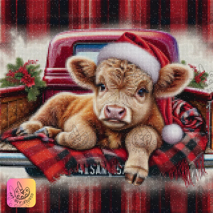 DIY Highland Cow Christmas Diamond Painting Kit Product Image Artdiystudio.com