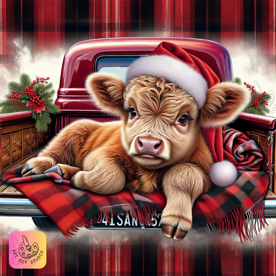 DIY Highland Cow Christmas Diamond Painting Kit Product Image Artdiystudio.com