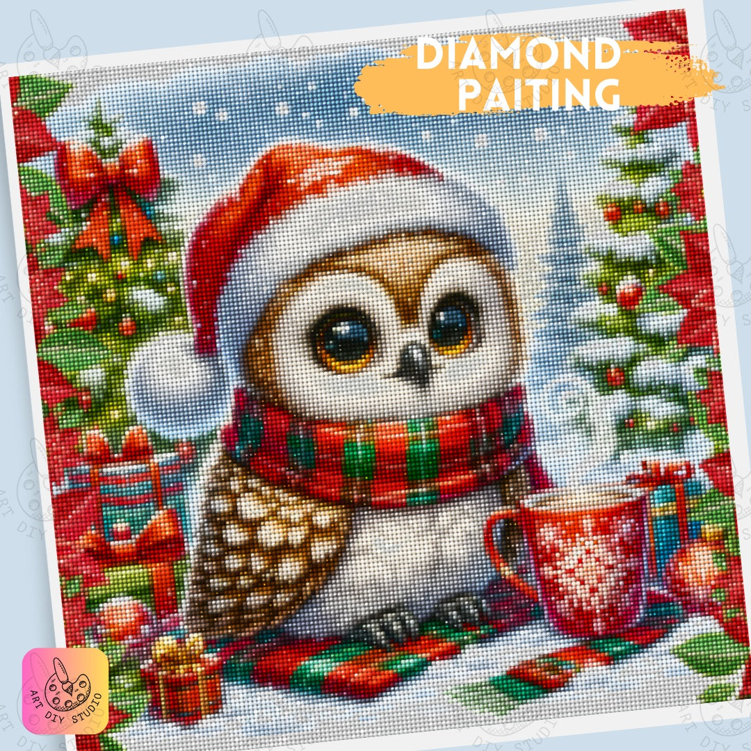 DIY Owl Christmas Diamond Painting Kit Product Image Artdiystudio.com